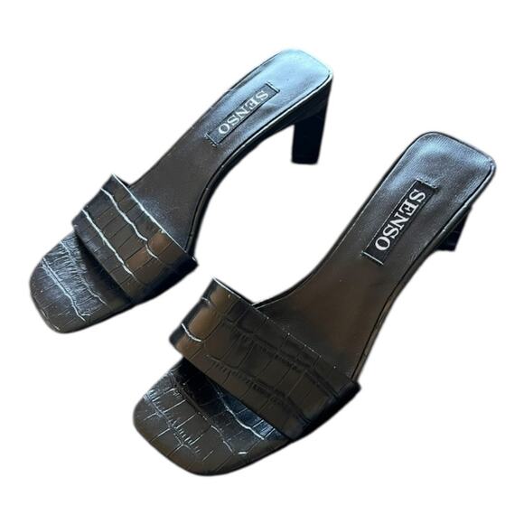 37 Senso Maisy mules croc-embossed black leather open toe kitten heels US size 7 - Picture 7 of 7